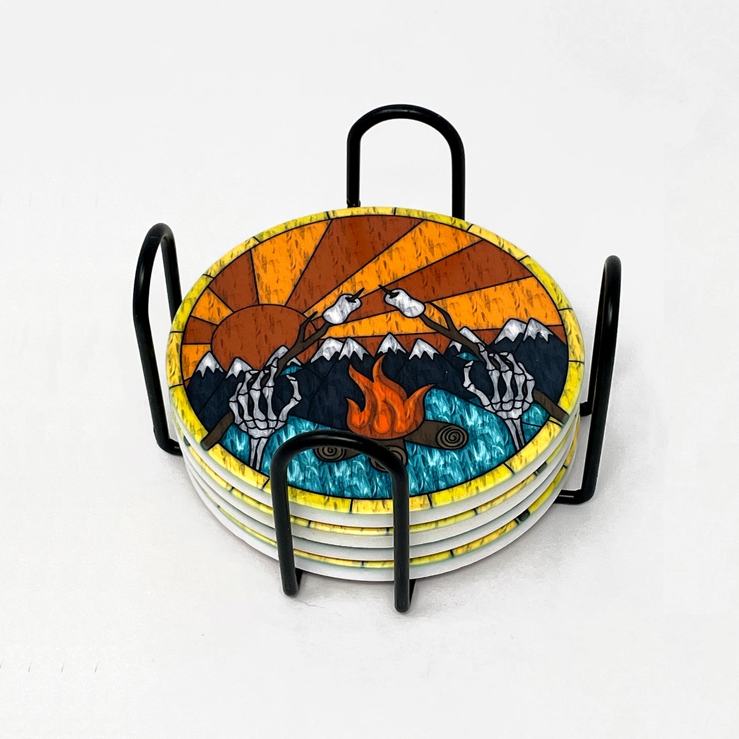 Campfire Skeleton Hands Roasting Marshmallows Coaster Set