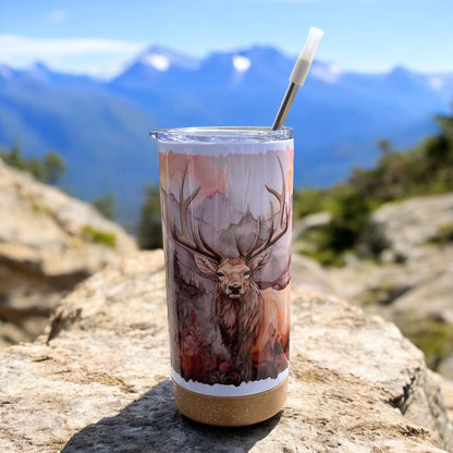 Majestic Elk 17 oz Stainless Steel Tumbler with Metal Straw and Silicone Topper