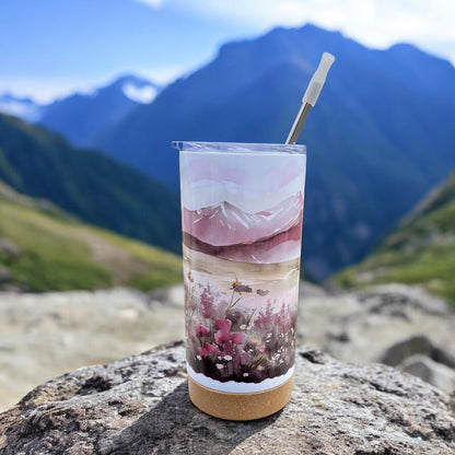 Watercolor Mountain Wildflowers 17 oz Stainless Steel Tumbler with Metal Straw and Silicone Topper