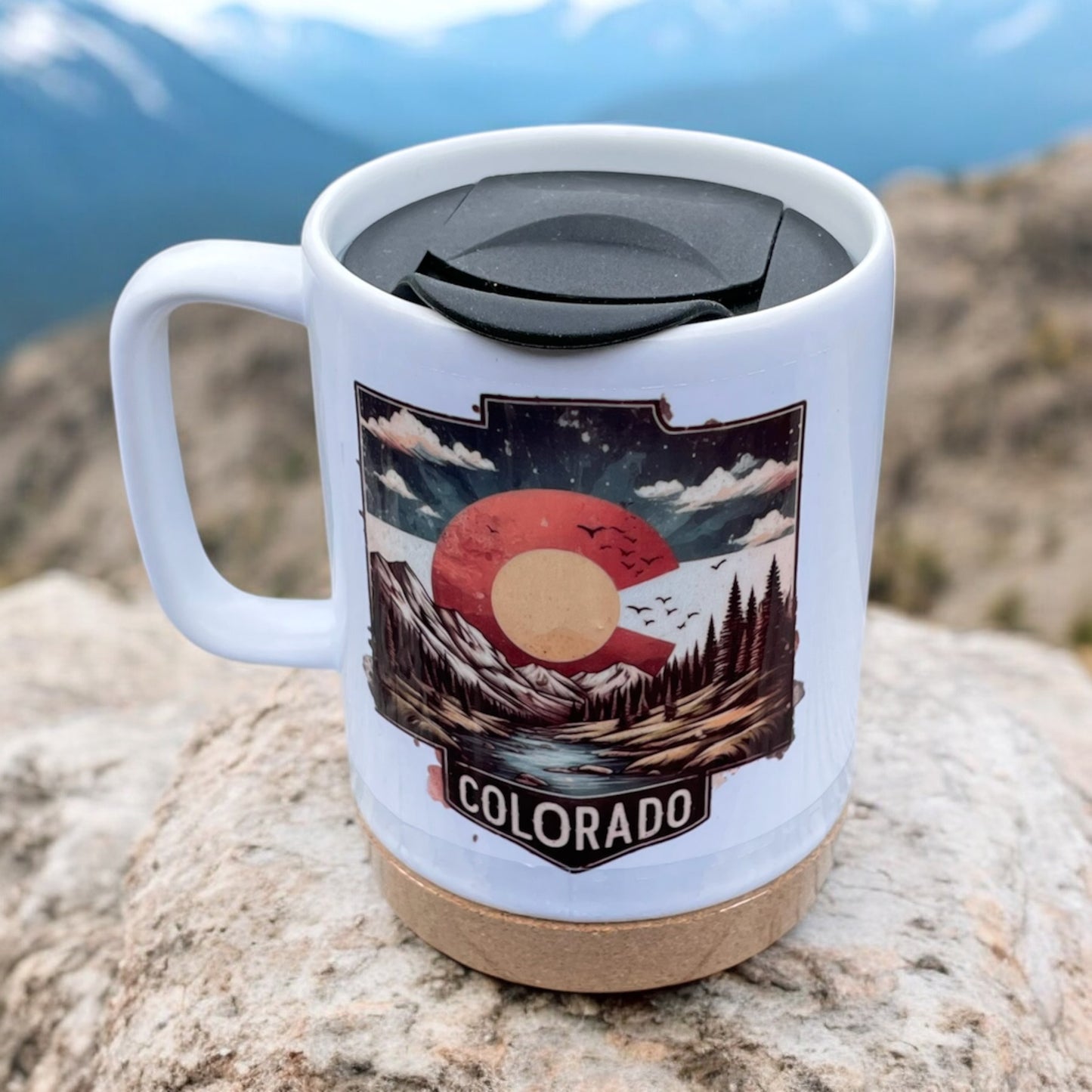 Colorado Logo Badge 14 OZ Sublimated Mug with Removeable Cork Bottom and Splash Proof Lid