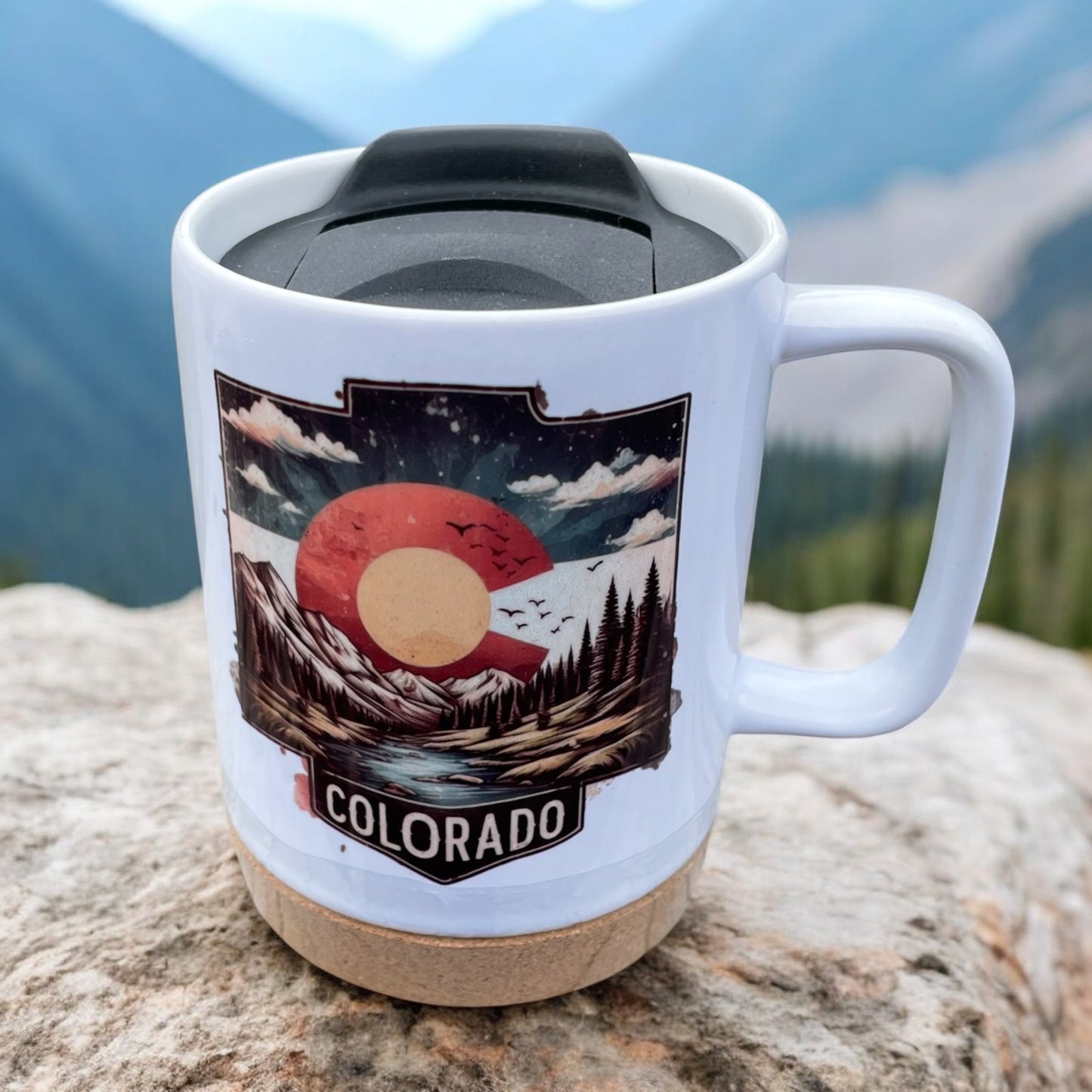 Colorado Logo Badge 14 OZ Sublimated Mug with Removeable Cork Bottom and Splash Proof Lid