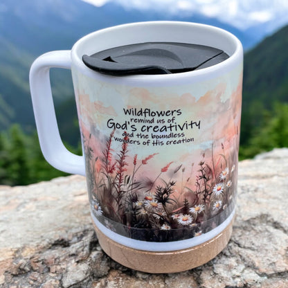 God's Creativity Wildflowers 14 OZ Sublimated Mug with Removeable Cork Bottom and Splash Proof Lid