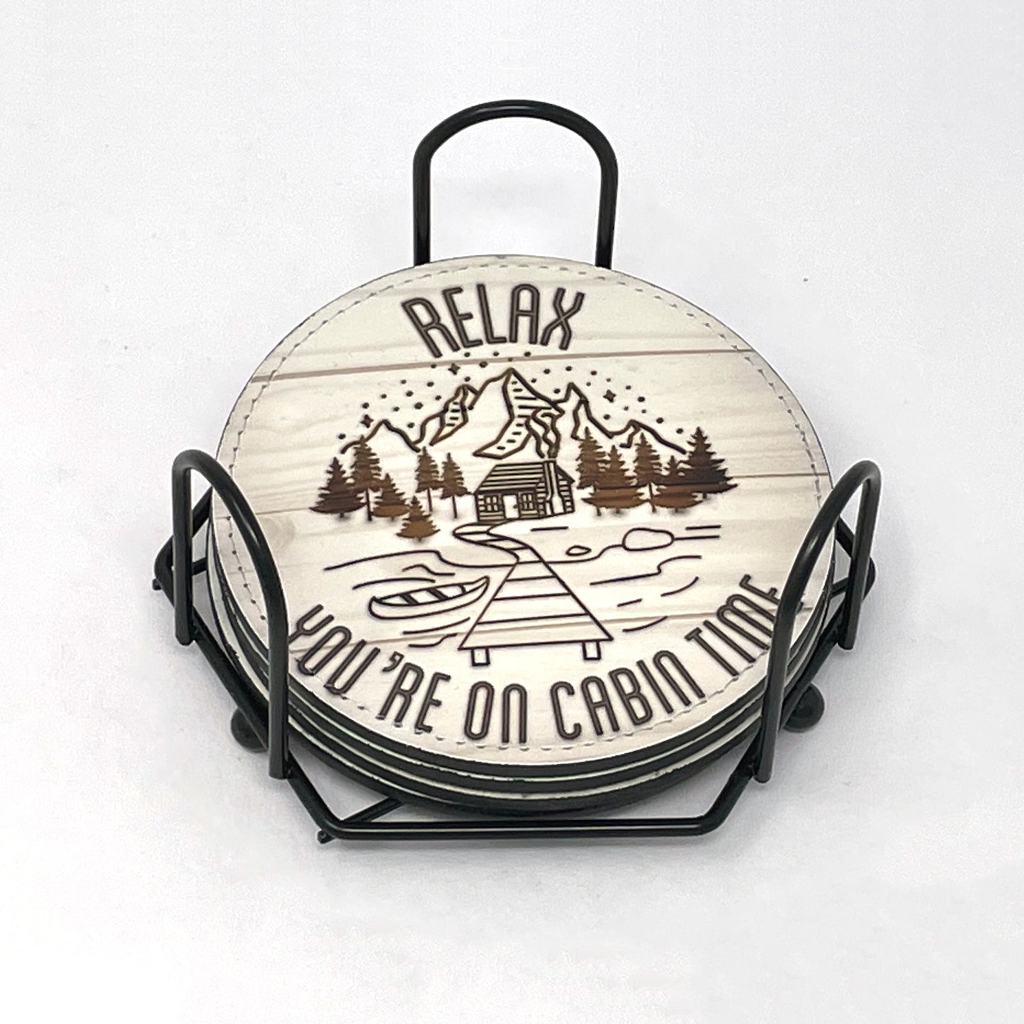 Relax You're on Cabin Time Vegan Leather Coaster Set